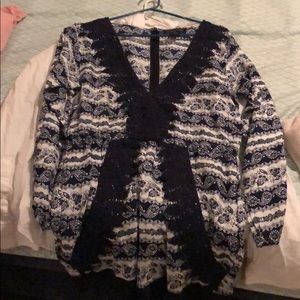 Blue and white long sleeved Romper
